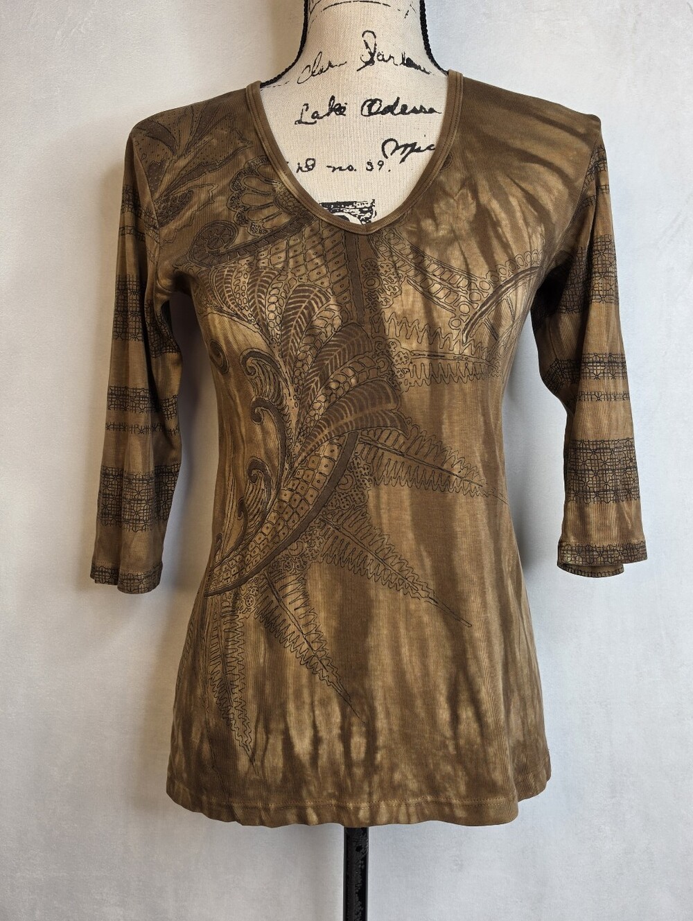Glima Y2K Gothic Earthy Print 3/4 Sleeve Top Sz Small